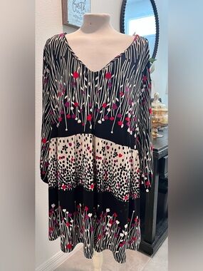 Vintage Venezia Plus Size Color Block Abstract Long Sleeve Print Dress